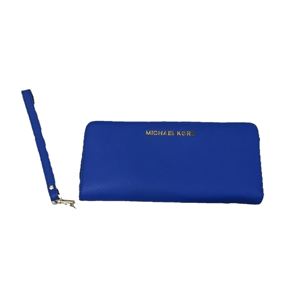 Michael Kors Blue Zip-Around Wristlet Wallet w/ Strap, Credit Card